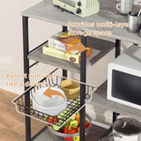 Shintenchi Kitchen Bakers Rack with Power Outlet, Multifunctional Organizer & Storage with 6 Hooks, Microwave Oven Stand, and Coffee Station Shelf, Grey Shintenchi