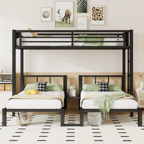 Mirightone Heavy-Duty Triple Bunk Beds for Kids, Metal Triple Twin Bunk Bed, 3 Bed Bunk Beds for Teens Girls Boys,Can be Separated into 3 Twin Beds, Black Mirightone