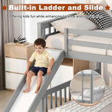 Osparple Full Over Full Bunk Bed, Kids Bunk Beds with Slide and Ladder, Wood Floor Bed Frames with Ladder for Teens, Girls or Boys, Gray/Grey Osparple