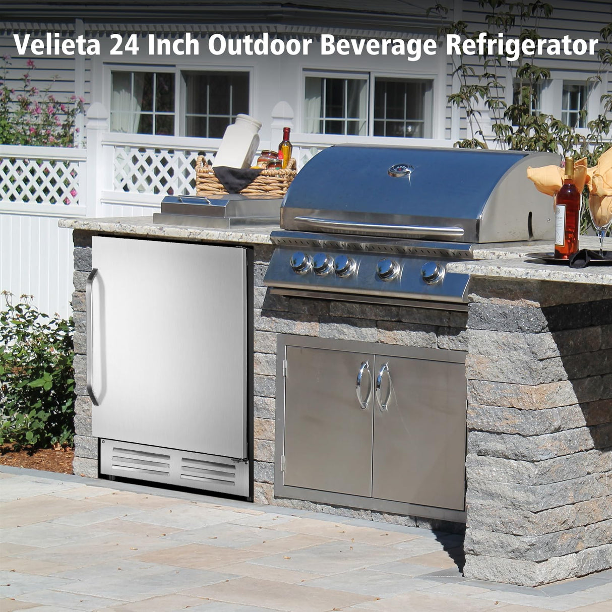 Velieta 24 Inch Outdoor Beverage Refrigerator Cooler,Stainless Steel Wide Refrigerator for 210 Cans,Fit Perfectly for 24" Space Built-in Counter or Freestanding with powerful and quiet cooling system Velieta