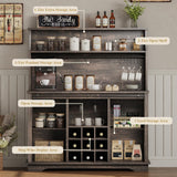 47" Farmhouse Coffee Bar with 3-Tier Storage, Kitchen Hutch with 12 Wine Racks & 3 Glass Holders, Coffee Hutch Cabinet with 6 Hooks, Wine Bar Cabinet for Kitchen, Dining Room, Living Room, Rustic Oak REVOMINCA