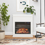 Ameriwood Home Mateo 30 Inch Electric Fireplace with Mantel, Replaceable Fireplace Insert Heater, Freestanding, Remote Control, Timer, Realistic Log and Flame Effect, White Ameriwood Home