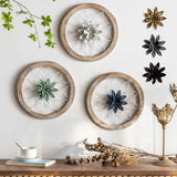 Paquesta 3 Piece Round Farmhouse Wall Decor with 6 Piece Interchangeable Flowers 12'' Medallion Wood & Metal Rustic Wall Art for Living Room Bedroom Kitchen Bathroom Dining Room Home Decorations Paquesta