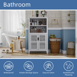 HITNET White Bathroom Cabinet, Bamboo Storage Cabinet Freestanding, Side Tall Storage Organizer for Kitchen Living Room Entryway HITNET