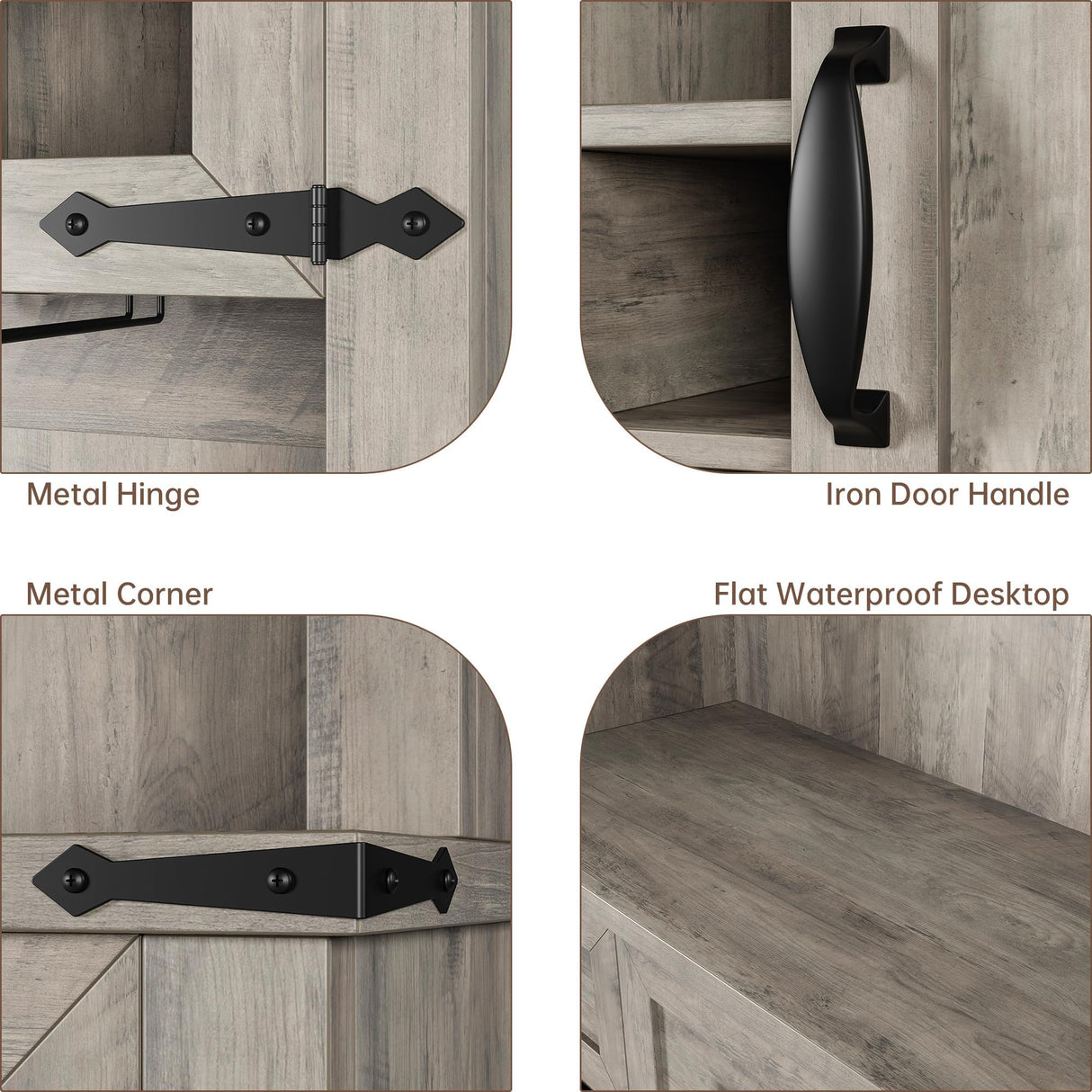 72" Farmhouse Bar Cabinet with Sliding Barn Door, Tall Kitchen Buffet with Storage Hutch and 3 Drawer, Rustic Coffee Wine Bar Sideboard with Wine & Glasses Rack, for Living Room, Washed Grey GarveeHome