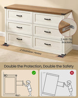 VASAGLE LIRY Collection - 6-Drawer Dresser for Bedroom, 54-Inch Wide Modern Farmhouse Chest of Drawers with Metal Handles, TV Stand, for Living Room, Entryway, Anti-Tipping, Rustic White ULTS661WJ01S VASAGLE