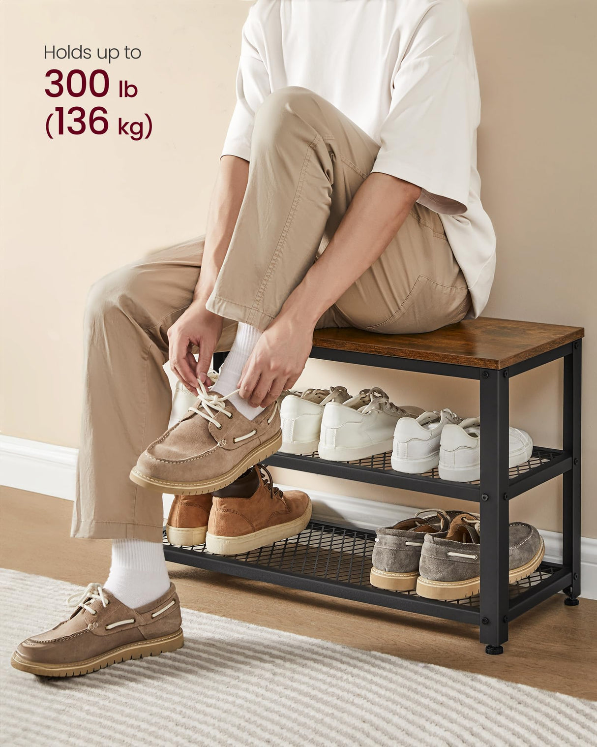 VASAGLE Coat Rack Shoe Bench Set, Hall Tree with Bench, Entryway Furniture, Multifunctional, Dot Coat Hooks, 2-Tier Shoe Rack, Industrial Style, for Entryway, Hallway, Rustic Brown ULCR073K01 VASAGLE