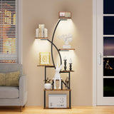 Tall Corner Shelf Stand with LED Lights, 8 Tier Bookshelf for Living Room, 65" Black Display Shelf Storage Cabinet Metal Plant Stand, Standing Rack Shelves Cases for Home Decor, Bedroom, Office JUSTOGO