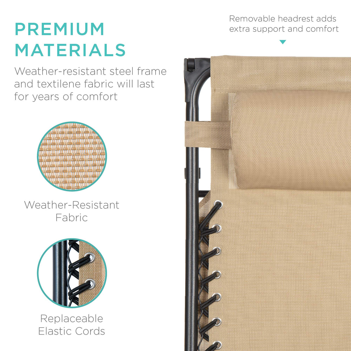 Best Choice Products Folding Zero Gravity Outdoor Recliner Patio Lounge Chair w/Adjustable Canopy Shade, Headrest, Side Accessory Tray, Textilene Mesh - Beige Best Choice Products