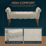 HOMCOM Traditional Style End of Bed Bench, Upholstered Entryway Bench with Button Tufted and Rounded Arm, Beige HOMCOM