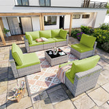 Sweecci 7-Piece Patio Furniture Set, Outdoor Sectional with Thick Cushions, Modular Patio Sofa, Dual-Strand Wicker Rattan, Rust-Resistant Frame, Backyard Furniture for Garden, Deck, Grass Green Sweecci