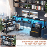 Aheaplus L Shaped Desk with File Drawer, 72.8" Reversible L Shaped Computer Desk with Power Outlet & LED Strip, Gaming Desk with Long Monitor Stand, Office Desk Corner Desk with Storage Shelf, Black Aheaplus
