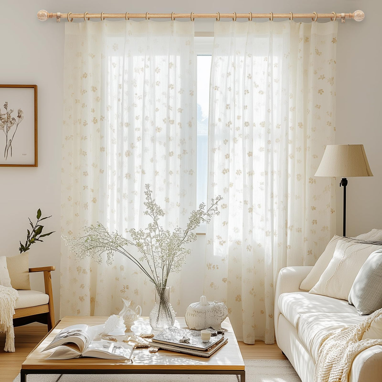 Zeerobee Wood Curtain Rods for Windows 48 to 84, 1 Inch Heavy Duty Drapery Rods with Imitation Wood Grain Leaf Pattern Finials, Indoor/Outdoor Modern Curtain Pole, 32"-86", Brown zeerobee