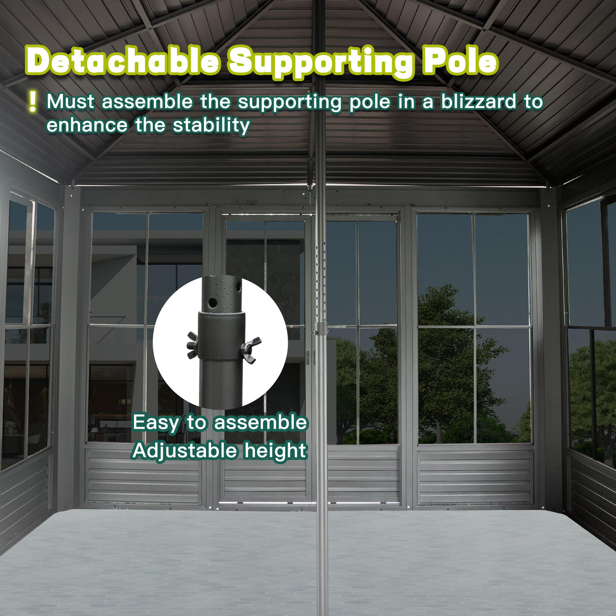 Domi 12x15FT Sunroom, Four Season Solarium with Galvanized Steel Hardtop, Aluminum Frame, 4 Sliding Doors, Movable PVC Screen Walls, All Weather Outdoor Pavilion for Patio, Deck, Backyard, Grey domi outdoor living