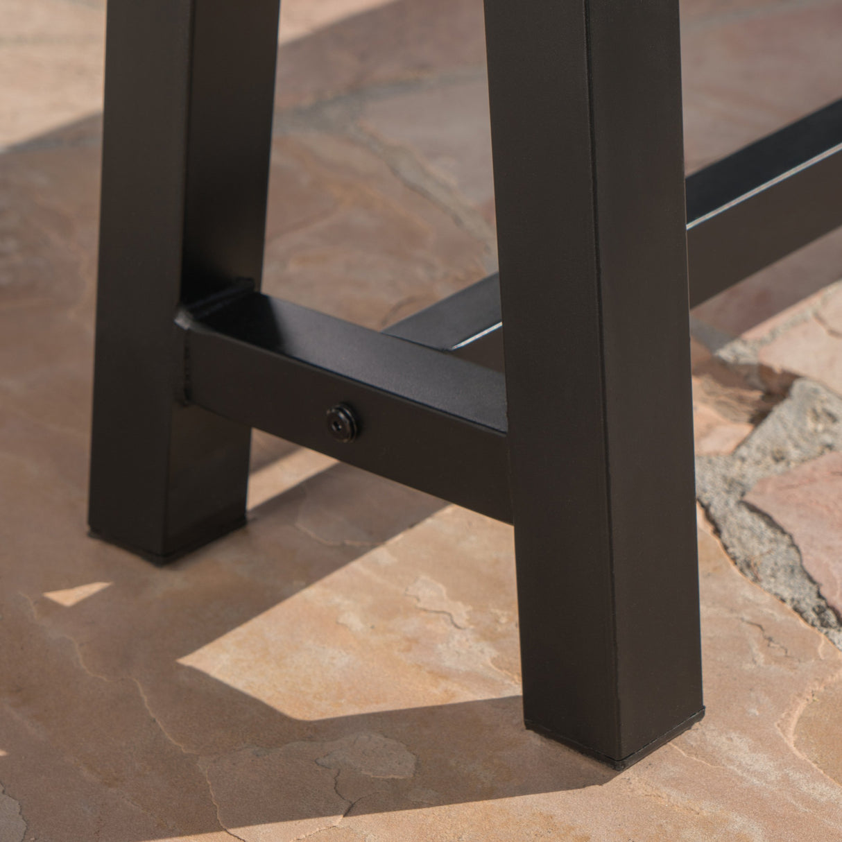 Great Deal Furniture Cassie Outdoor Light Grey Sandblast Finish Acacia Wood Dining Bench with Black Rustic Metal Finish Frame GDFStudio