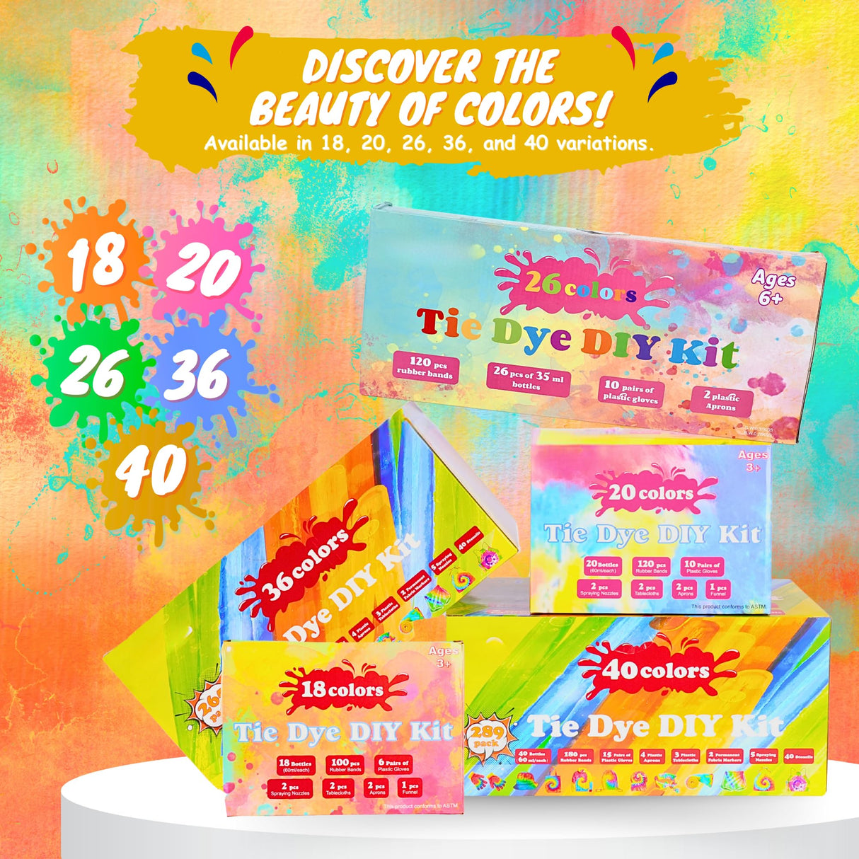 Tie Dye Kit for Kids & Adults - Complete DIY Tie Dye Set w/Tie Dye Powder in Tie Dye Refill Packets -Fun Kids Tie Dye Kit w/Nozzle Spray Tie Dye Kit for Fabric - Dye for Clothing (Pack of 20, 60 ml) Goodscious