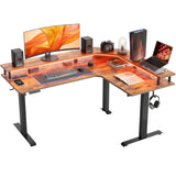 FEZIBO 63" Triple Motor L Shaped Standing Desk with LED Strip & Power Outlets, Height Adjustable Stand up Corner Gaming Desk with Ergonomic Monitor Stand, Rustic Brown Top/Black Frame FEZIBO