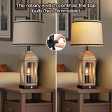 QiMH Table Lamp for Living Room, Farmhouse Lamps Set of 2 with USB A+C and Nightlight, 26" Rustic Bedside Lamps with 3-Way Dimmable Touch Control, Nightstand Lamp for Bedroom Decor, Wood Grain QiMH
