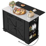 YITAHOME Kitchen Island with Drop Leaf, 47 Inch Mobile Stroage Islands with Stainless Steel Top, Rolling Island Table with Power Outlet, Adjustable Shelves, Spice Rack, Towel Rack for Kitchen, Black YITAHOME