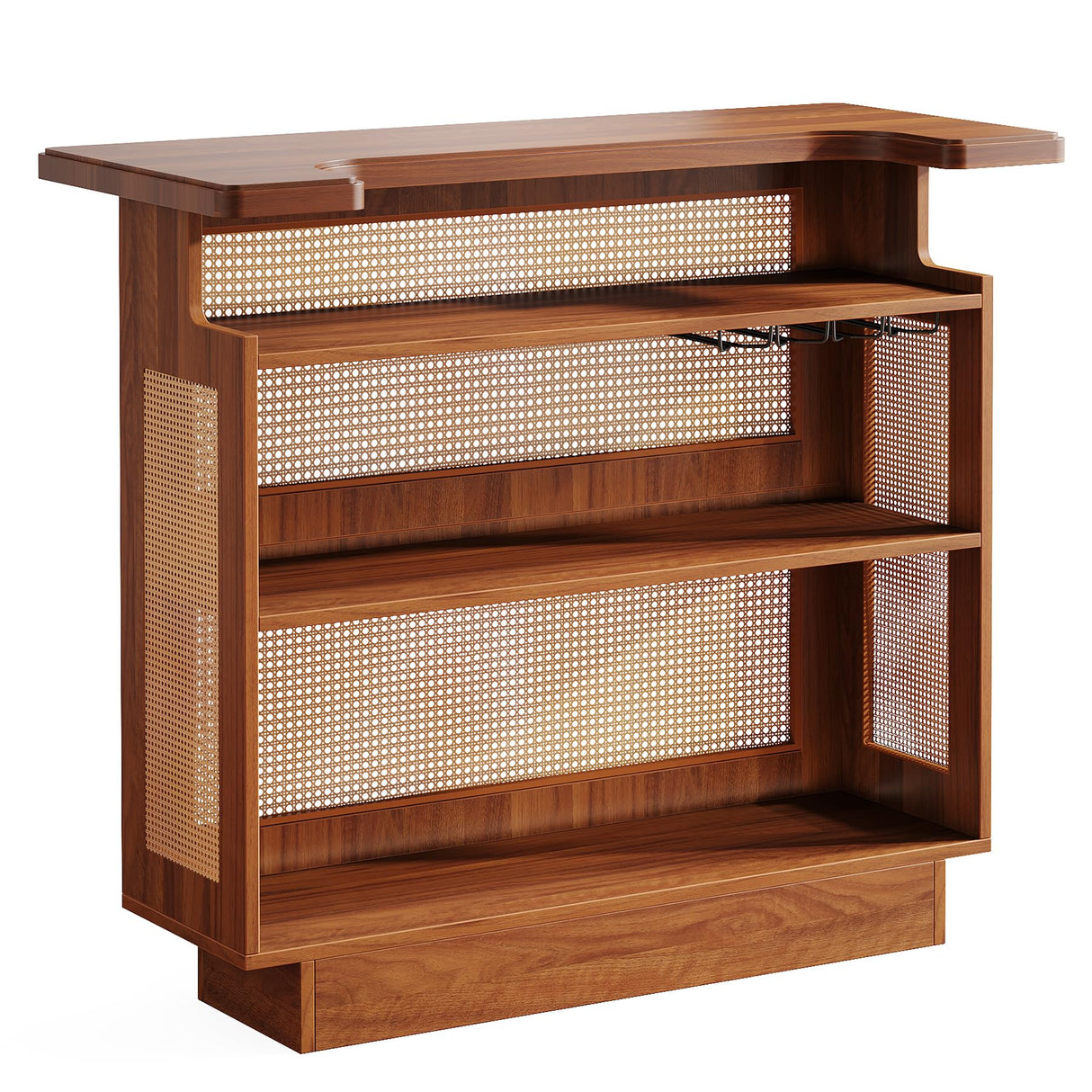 Tribesigns Home Bar Unit, 4-Tier Liquor Bar Table, Mini Bar with Wine Racks and Glass Holder, Farmhouse Bar Cabinet for Home Kitchen Pub, Caramel Brown Tribesigns