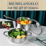 MICHELANGELO 3 Quart Saucepan with Lid & Steamer, Stainless Steel Sauce Pan with Triply Bottom, 3 QT Sauce Pot, Nonstick Saucepan Induction Compatible MICHELANGELO