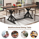 Hlivelood 71 Inch Dining Table for 6 People, Rectangular Kitchen Farmhouse Table W/Thickness Waterproof Wood Tabletop,Long Dining Room Tables W/Wood Strip Base for Kitchen Living Room(Brown&Black) Hlivelood