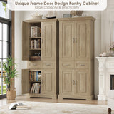 FACBOTALL Kitchen Pantry Storage Cabinet, 71" Tall Storage Cabinet with 4 Doors and 2 Drawers, Utility Kitchen Pantry with Adjustable Shelves for Dining Room Living Room,Light Oak FACBOTALL