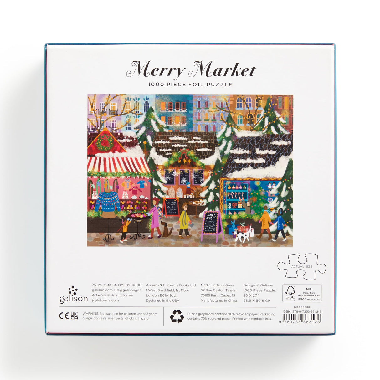 Galison Merry Market – 1000 Piece Foil Joy Laforme Jigsaw Puzzle Featuring Merry and Festive Outdoor Market for The Holidays with Gold Foil Accents Galison