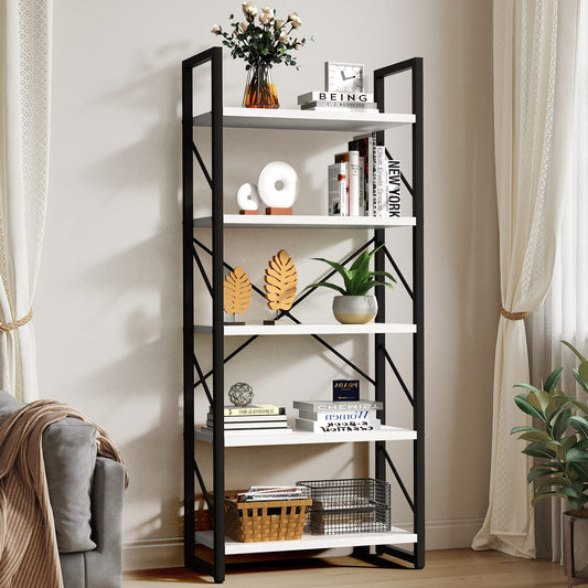 YITAHOME Modern White 5-Tier Bookshelf - Versatile Storage Rack for Home and Office - WoodArtSupply