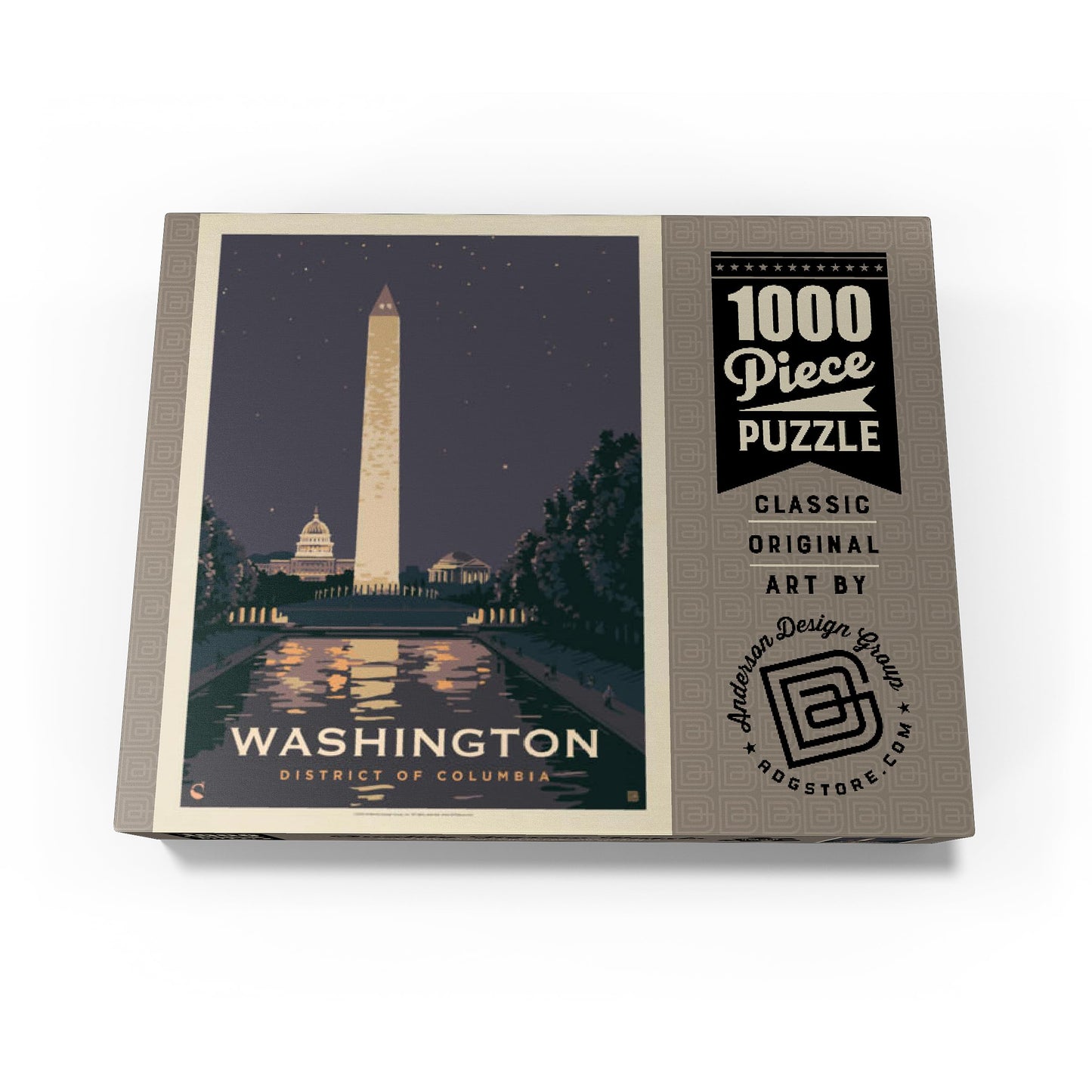 MyPuzzle Washington DC: Reflections of Freedom, Vintage Poster - Premium 1000 Piece Jigsaw Puzzle for Adults