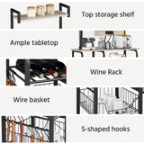 Yaheetech Bakers Rack with Power Outlet, 4-Tier Microwave Stand Cart Coffee Bar with Wire Basket and Wine Storage, Freestanding Kitchen Shelf Extra Counter Space, Gray Yaheetech