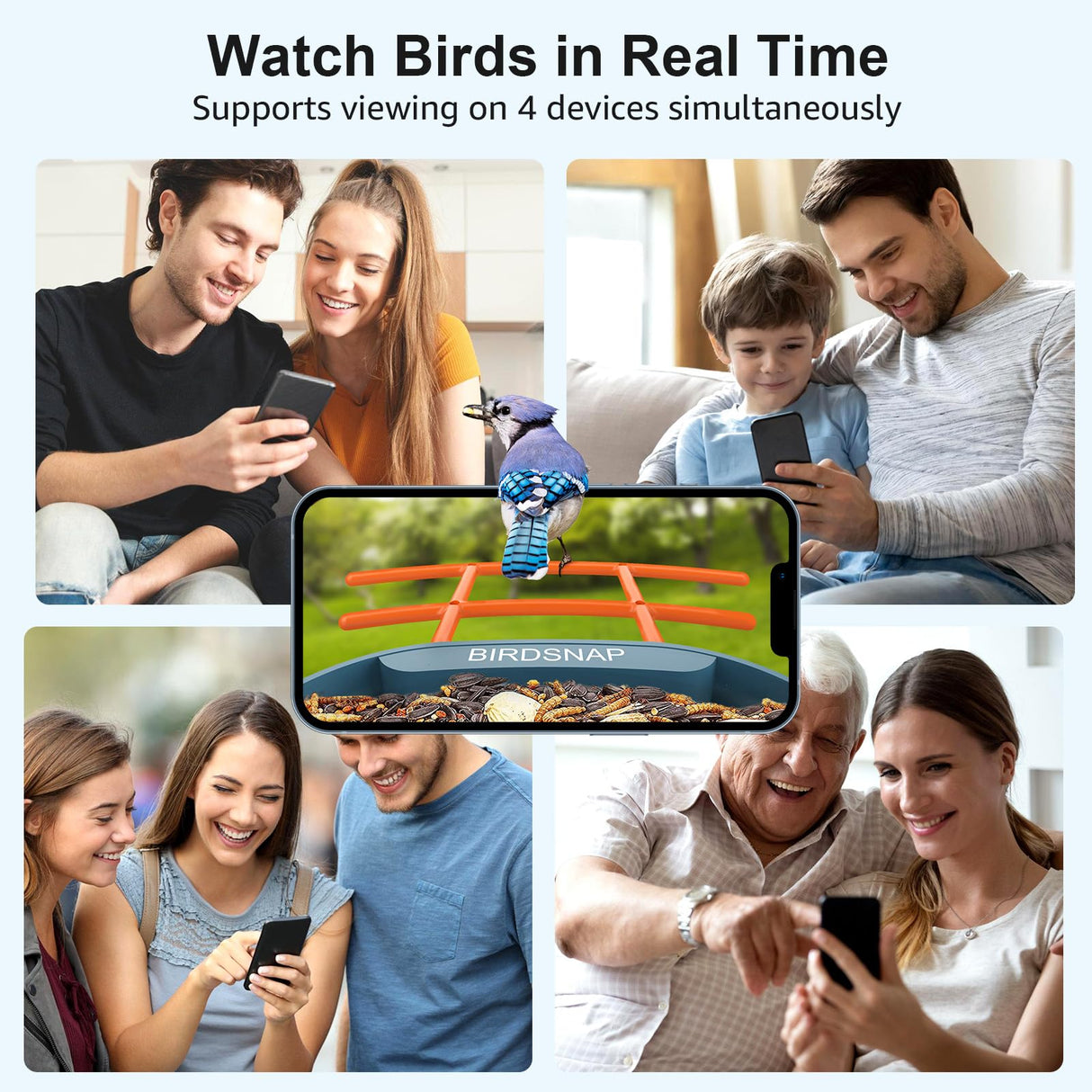 Smart Bird Feeder with Camera, 5 DIY Add-ons & 64G SD Card Auto Record Bird Video Bird House for Outside, AI Identify Bird Species Auto Capture with birdsnap