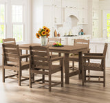 SERWALL 7-Piece Patio Outdoor Table & Chairs, HDPE Dining Set with Umbrella Hole & All-Weather Design for Lawn, Backyard, Poolside, Brown SERWALL