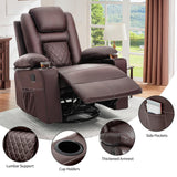 YITAHOME Recliner Chair,PU Rocking Chair for Adults,Swivel Recliner with Cup Holders,Heat and Massage,Single Sofa Seat with Side Pockets for Living Room/Bedroom,Brown YITAHOME