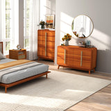 pnochoo 5 Drawer Dresser,Mid Century Modern Dresser for Bedroom,47.2" Tall Wooden Dresser,Entryway Cabinet with Drawers,Chest of Drawers with Metal Handle for Living Room,Hallway,Cherry pnochoo