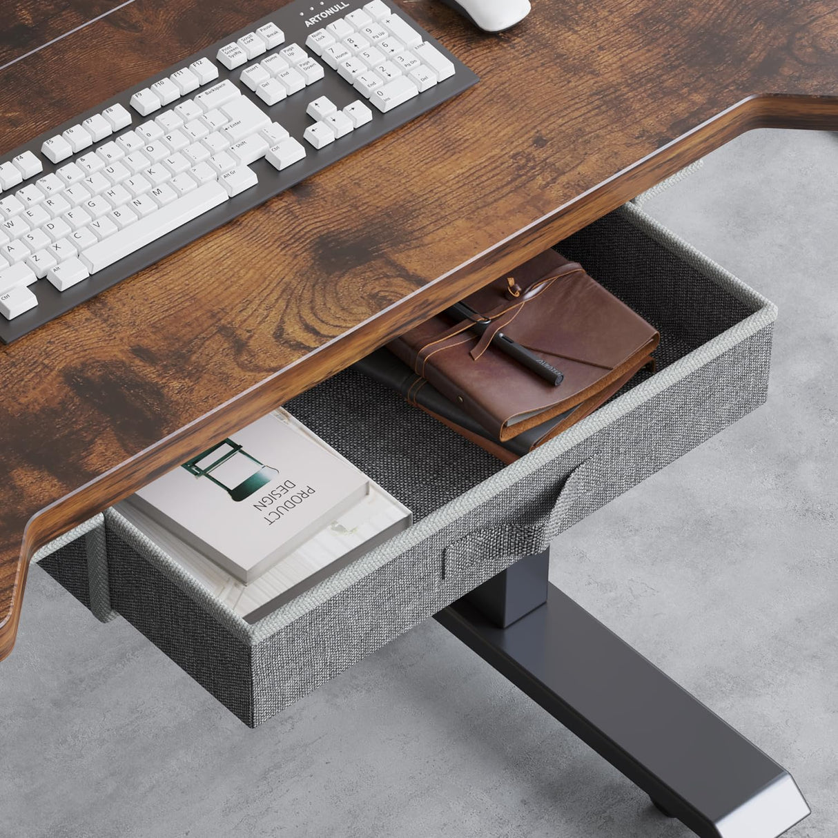 Radlove Dual Motors Height Adjustable 59'' L Shape Electric Standing Desk with Drawer Stand Up Table 4 Memory Keys, Computer Desk with Splice Board Home Office Desk, Rustic Brown Top + Black Frame Radlove