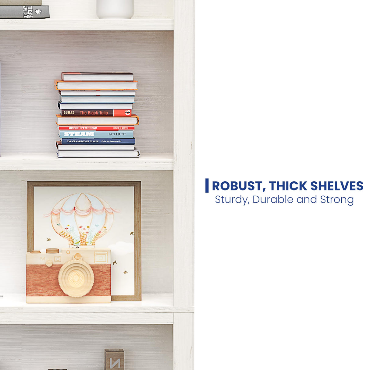 Fllution 72 in Tall Bookcase, 31.3 in Wide Floor Standing Bookshelf, Open Storage 5-Shelf Bookshelves, Cream White Large Indoor Furniture for Home Office School Library Living Room Bedroom Fllution