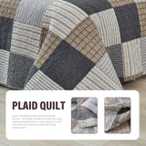 Y-PLWOMEN Plaid Quilt King Size - 100% Cotton Farmhouse King Quilt with 2 Pillow Shams, Breathable Lightweight Comforter Quilted Bedspreads Bedding Set, Grey Brown, King(98 * 106 Inch) Y-PLWOMEN