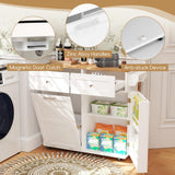 GOFLAME Kitchen Island Cart with Drop Leaf, Rolling Kitchen Cart on Wheels with Tilt Out Trash Can Cabinet, 2 Drawers, Storage Cabinet, Towel Rack & Spice Rack, Mobile Serving Trolley Cart, White GOFLAME