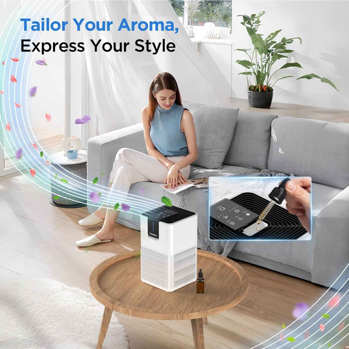 Air Purifiers for Home Large Room Up to 1250 Ft², MOOKA H13 HEPA Air Purifier for Pets Dust Odor Smoke, Aromatherapy Function, Air Cleaner with 15dB Quiet Sleep Mode for Bedroom Office Living Room MOOKA