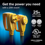 Camco Power Grip 25-Ft 30 Amp RV Extension Cord - Rated for 125V / 3,750W - Features Heavy Duty 10-Gauge Copper Wire for Superior Conductivity & Coated w/Heat-Resilient PVC (55191) Camco