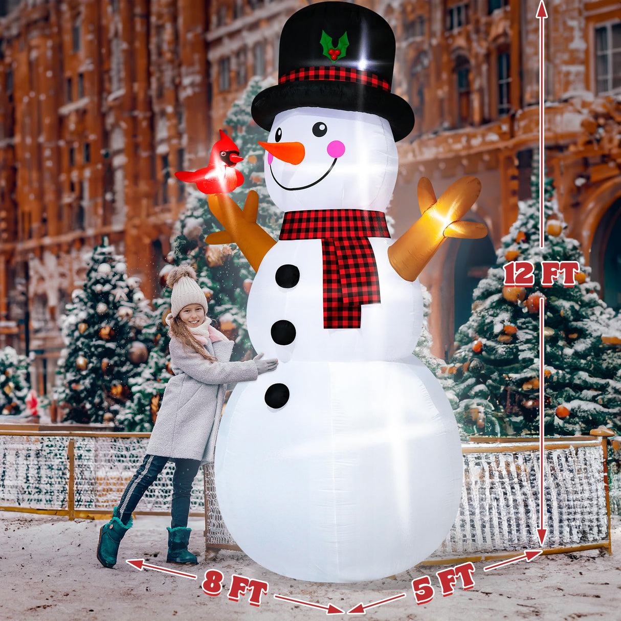 12FT Christmas Snowman Inflatables, Huge Blow Up Snowman Inflatables Decor, Lighted Christmas Outdoor Inflatable Decorations, Xmas Inflatables Snowman for Lawn Yard Holiday Party Melisheer