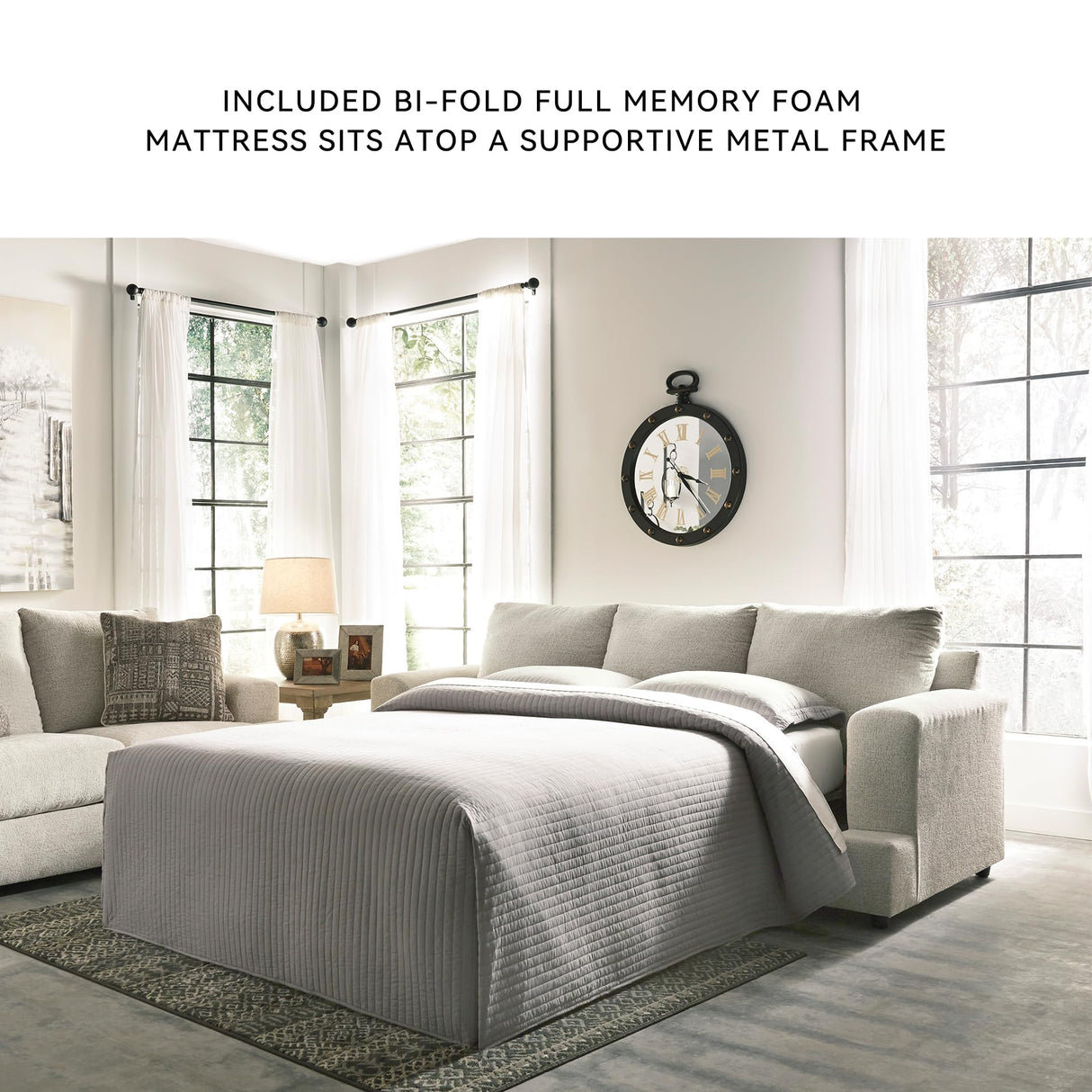 Signature Design by Ashley Soletren Contemporary Chenille Queen Sofa Sleeper with 4 Accent Pillows, Off-White Signature Design by Ashley