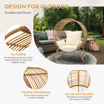 Brafab Outdoor Egg Chair, Oversized Wicker Patio Chairs with 6.69'' Cushions, 350LBS Capacity, Indoor Round Rattan Nest Chair with Stand, Easy Assembly Boho Chair for Living Room, Porch, Backyard