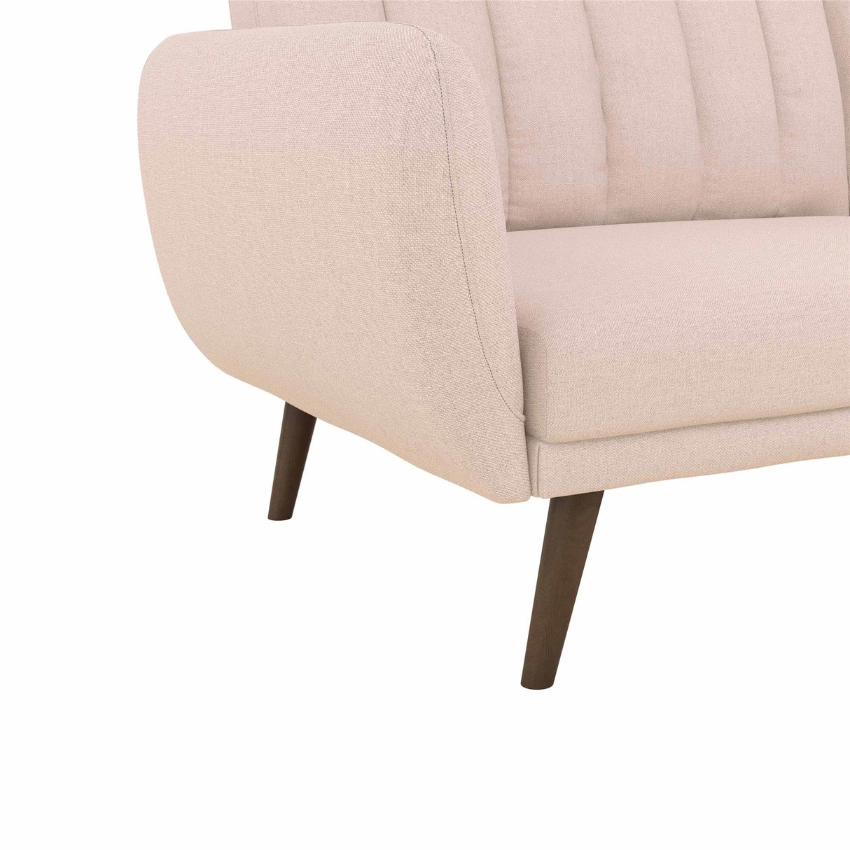 Novogratz Brittany 82 Inch Futon Sofa Bed in Faux Leather, Upholstered Couch Sleeper with Tufted Back, Mid-Century Modern Design, Pink Novogratz