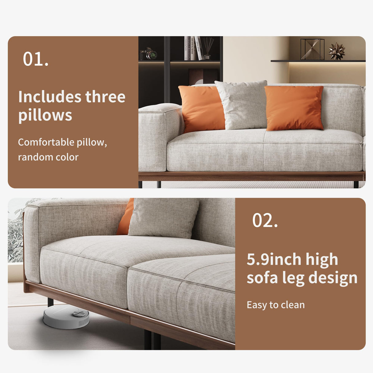 Comfortable Modular Cloud Sectional Sofa, Mid-Century Modern Wood Frame Couch, 111.81" W Upholstered Fabric Couch for Living Room & Home、Offices、Conference Rooms, Gray gaoyangjiaju