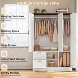 IRONCK Armoire Wardrobe Closet with 2 Drawers, 3 Doors, 2 Hanging Rods, Wardrobe Cabinet, Wooden Freestanding Bedroom Closet Cabinet with Adjustable Shelf, Storage Armoire, Rustic White IRONCK