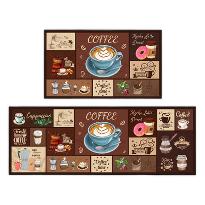 SHUNLCD Coffee Kitchen Decor Rug 2 Piece Set, Country Farmhouse Style Kitchen Floor Mat, Absorbent and Washable Runner Decorations Rug 17×30+17×47 Inches