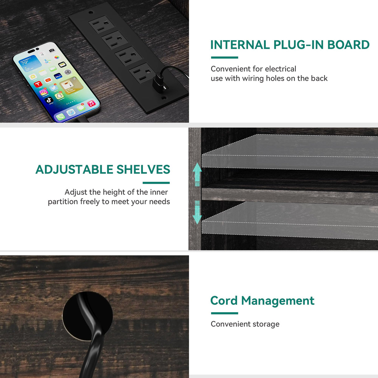 YITAHOME TV Stand for 65 Inch TVs, Entertainment Center with Storage Cabinets, Power Outlet & LED Light, Media Console Living Room Furniture, Dark Rustic Oak YITAHOME