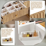 DAMCROP 44 Inch Vanity Desk with 32'' Lighted Mirror & Charging Station, Dressing Table with Modern Fluted Design Glass Top 5 Drawers, 3 Shelves Makeup Vanity Set for Bedroom Dressing Room(White) DAMCROP